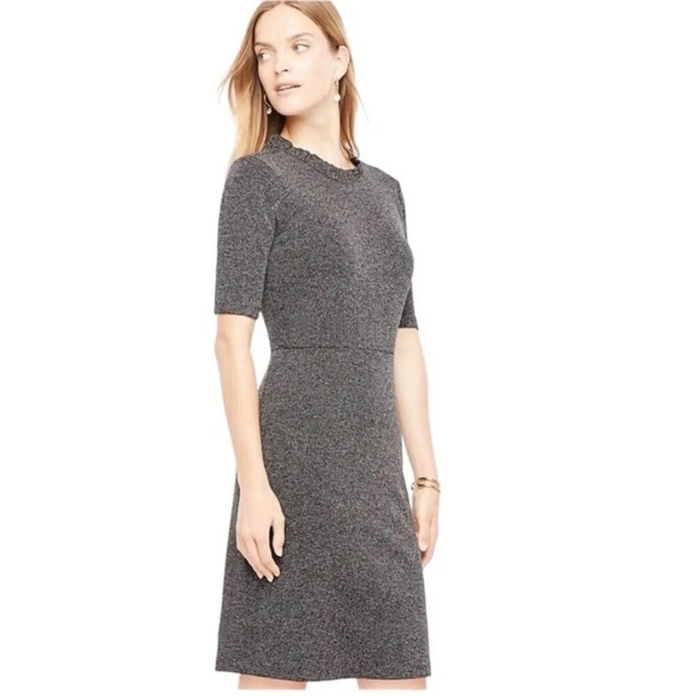 Ann Taylor Black Ruffle Neck Dress